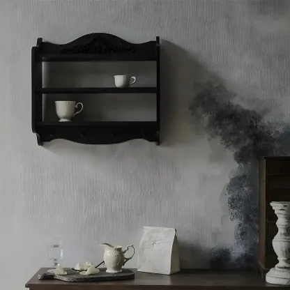 Small Black Wooden Wall-Mounted Display Cabinet Image - 4