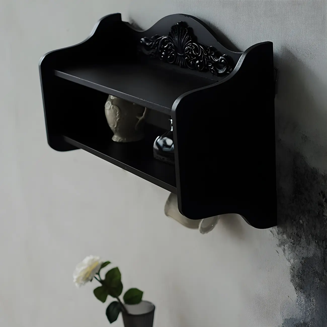 Small Black Wooden Wall-Mounted Display Cabinet Image - 5 | homeyfad