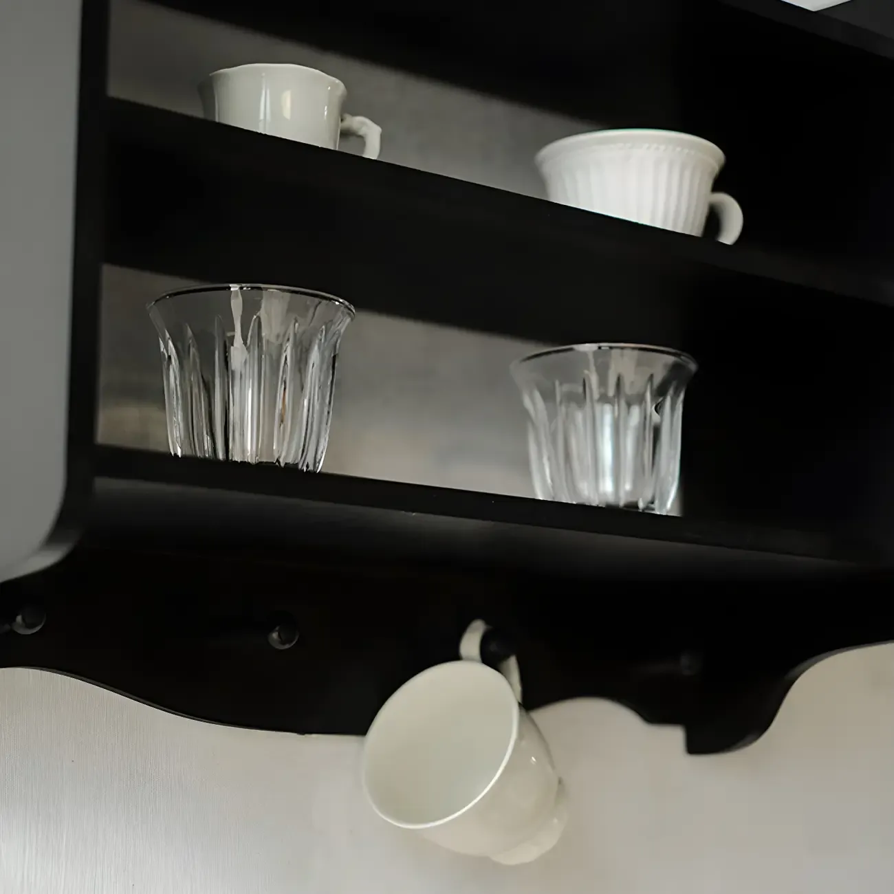 Small Black Wooden Wall-Mounted Display Cabinet Image - 8