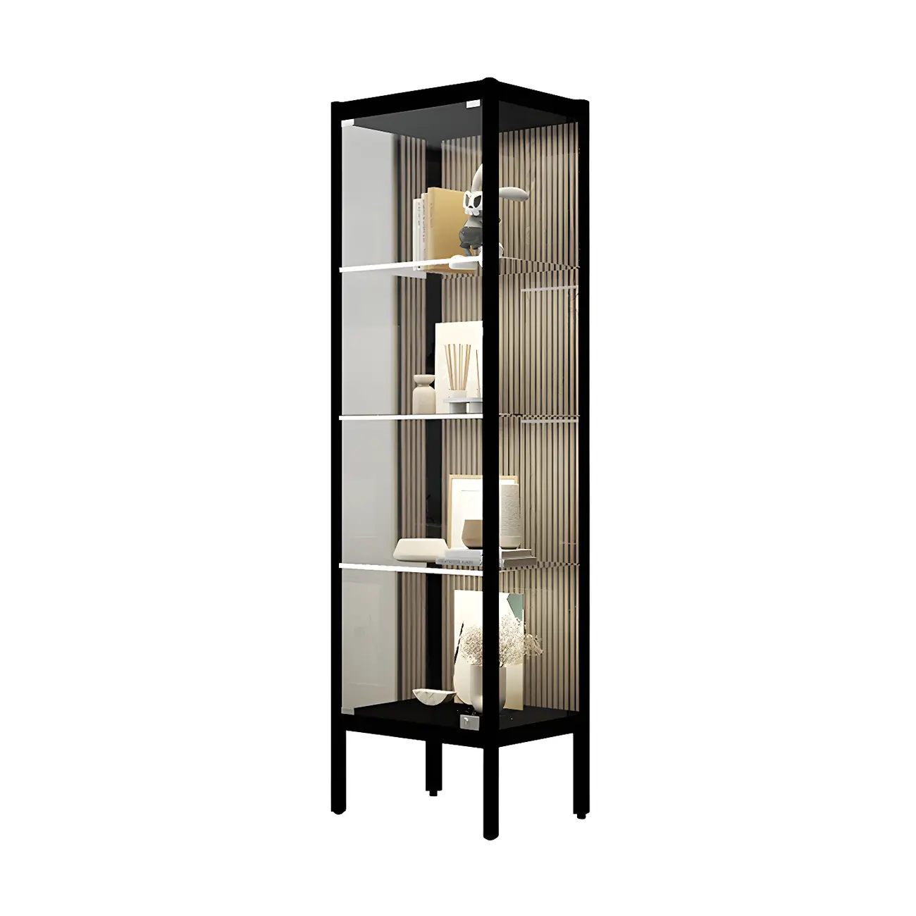 Adjustable Shelves Black Metal Glass Doors Display Cabinet Image - 3 | homeyfad