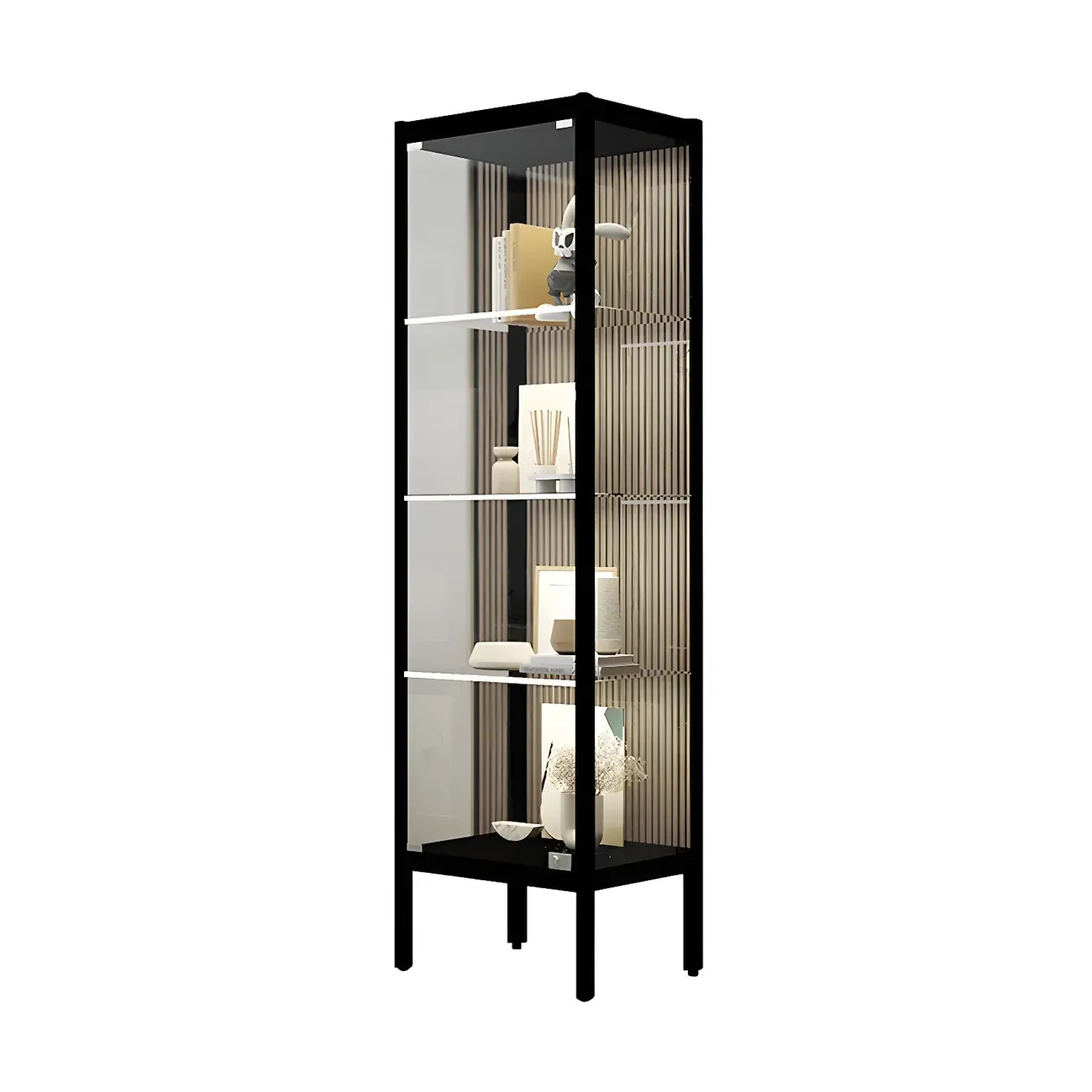 Adjustable Shelves Black Metal Glass Doors Display Cabinet Image - 3