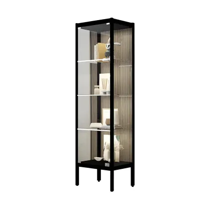 Adjustable Shelves Black Metal Glass Doors Display Cabinet Image - 3