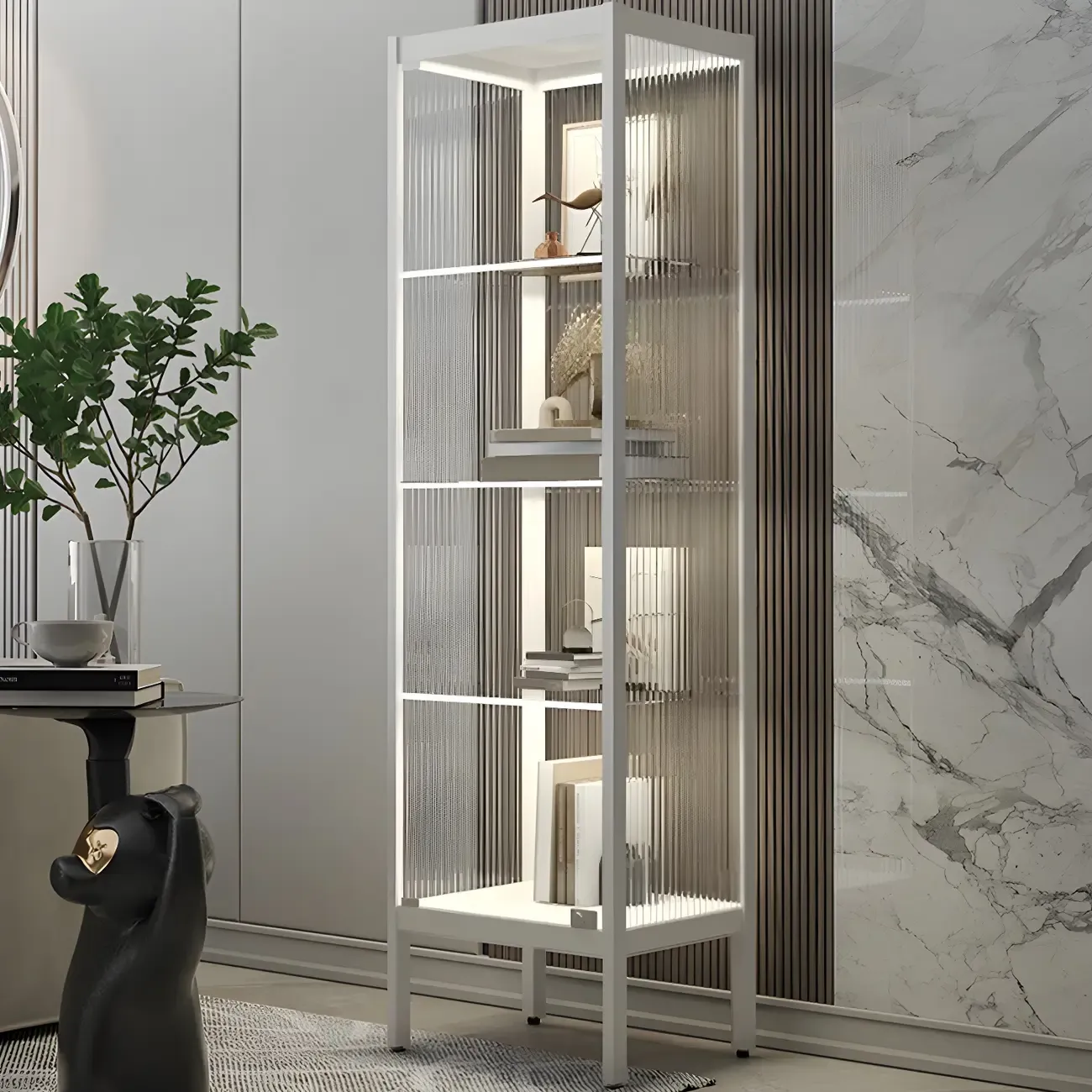 Adjustable Shelves Black Metal Glass Doors Display Cabinet Image - 4