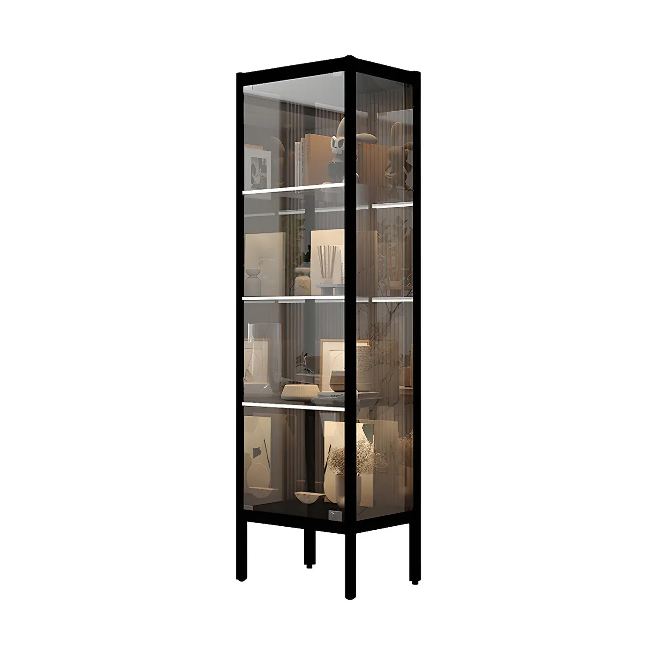 Adjustable Shelves Black Metal Glass Doors Display Cabinet Image - 5 | homeyfad