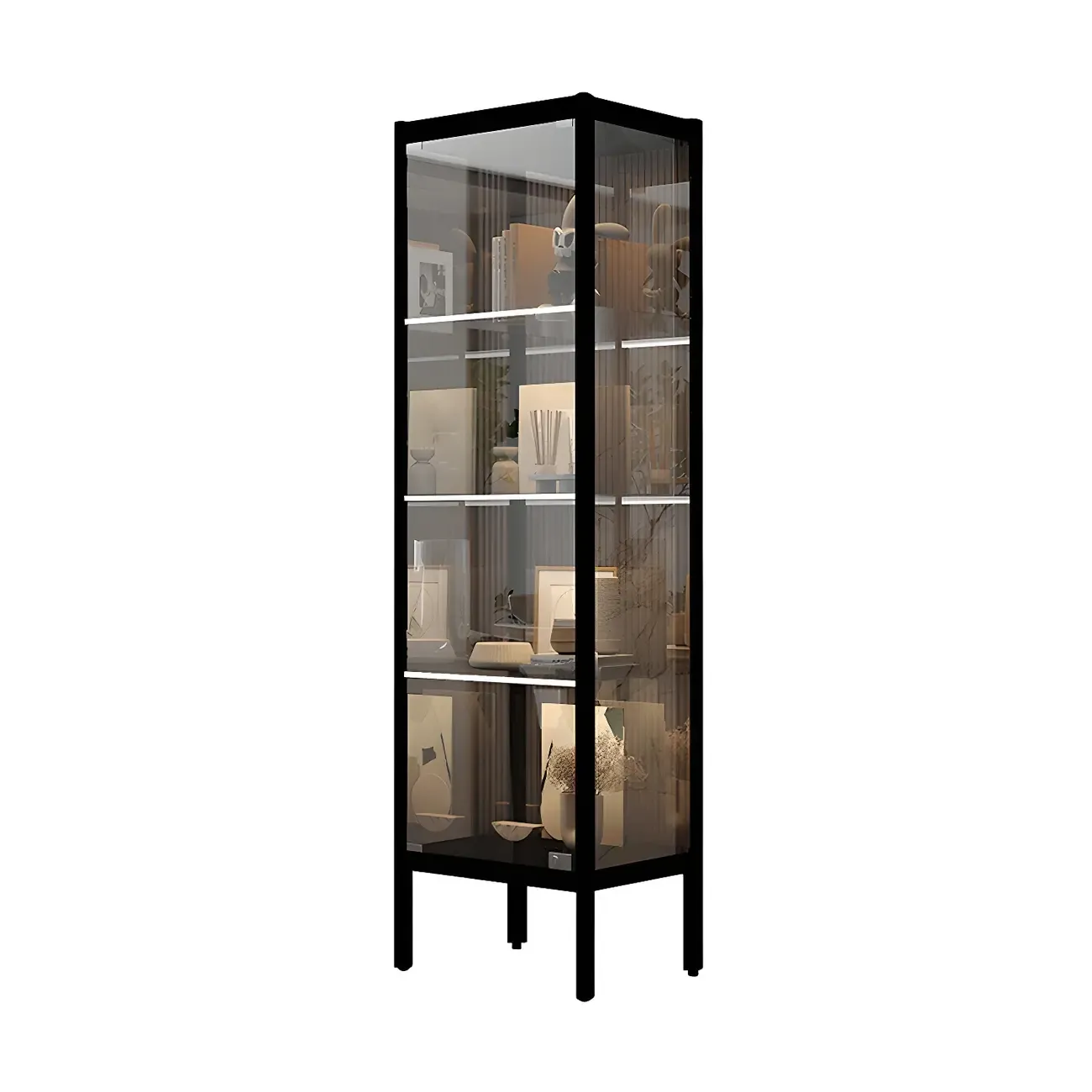 Adjustable Shelves Black Metal Glass Doors Display Cabinet Image - 5