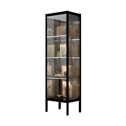 Adjustable Shelves Black Metal Glass Doors Display Cabinet Image - 5