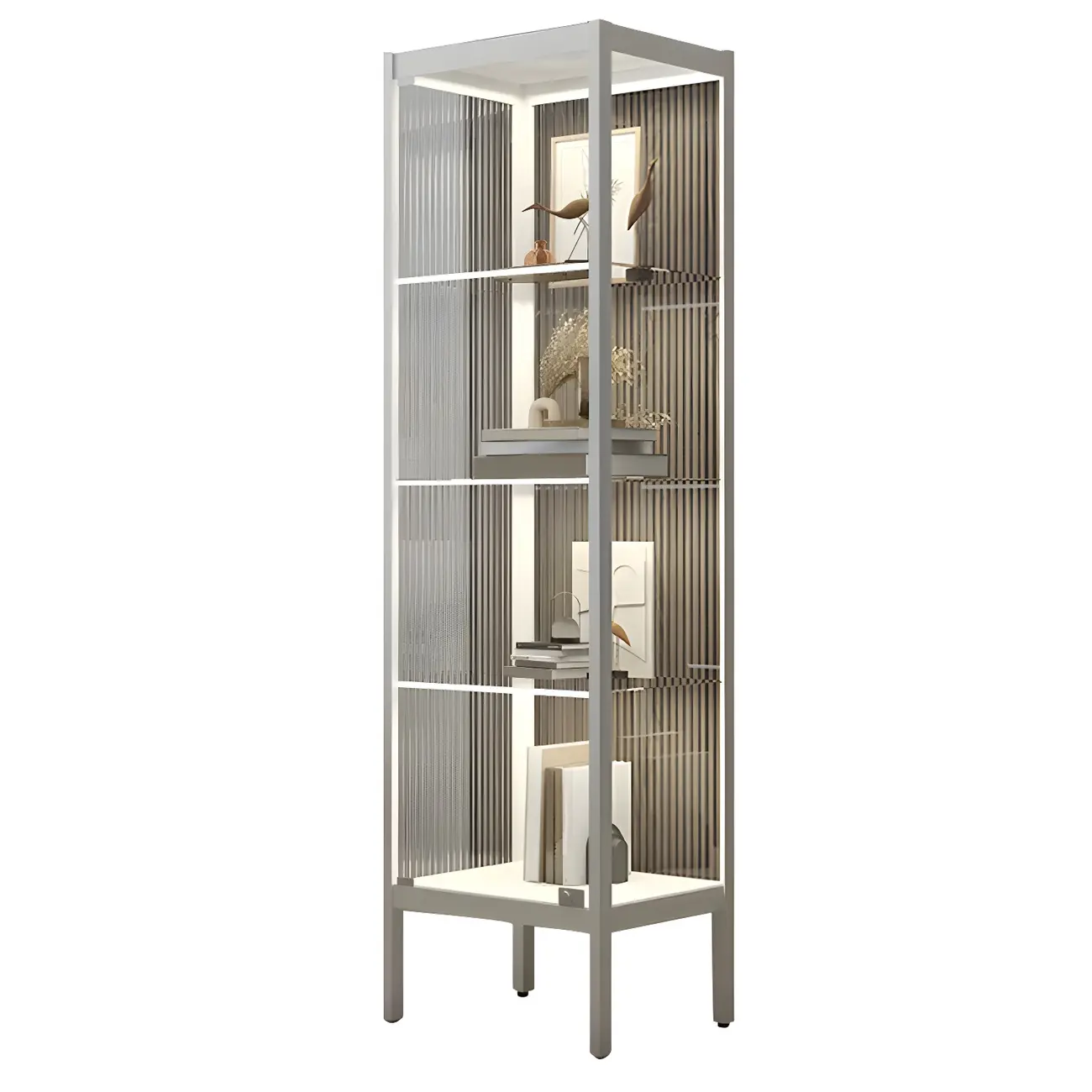 Adjustable Shelves Black Metal Glass Doors Display Cabinet Image - 9 | homeyfad