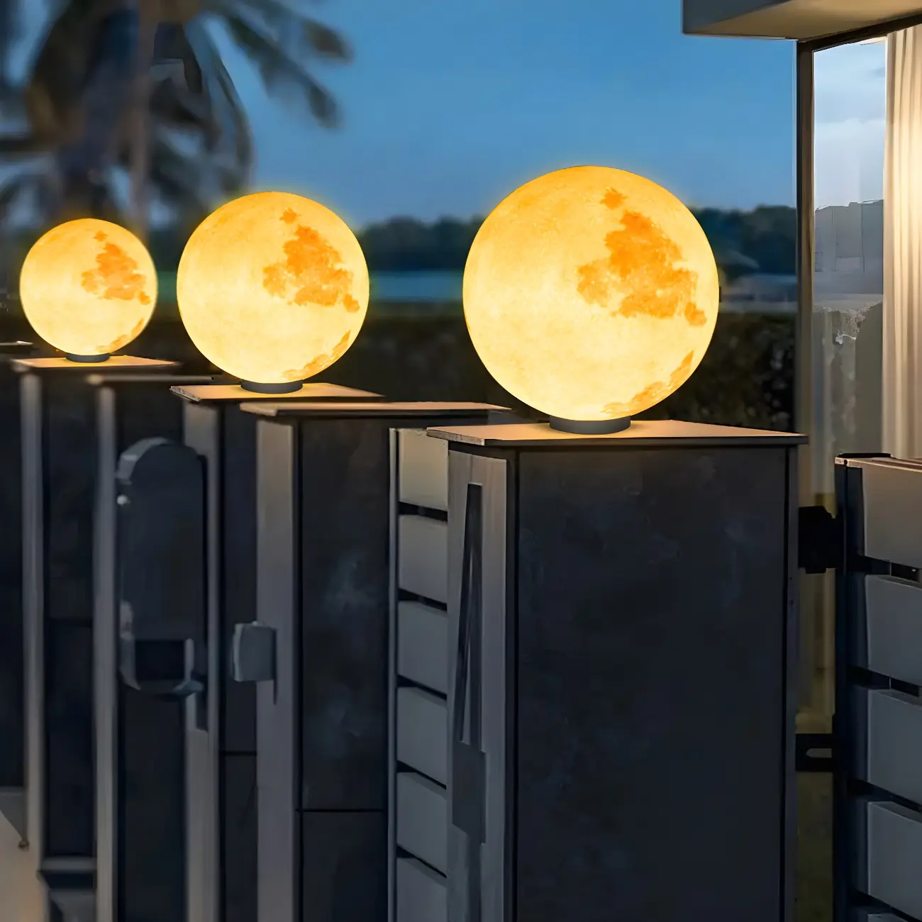 Yellow Moon-Theme Globe Resin Post Cap Light Image - 1 | homeyfad