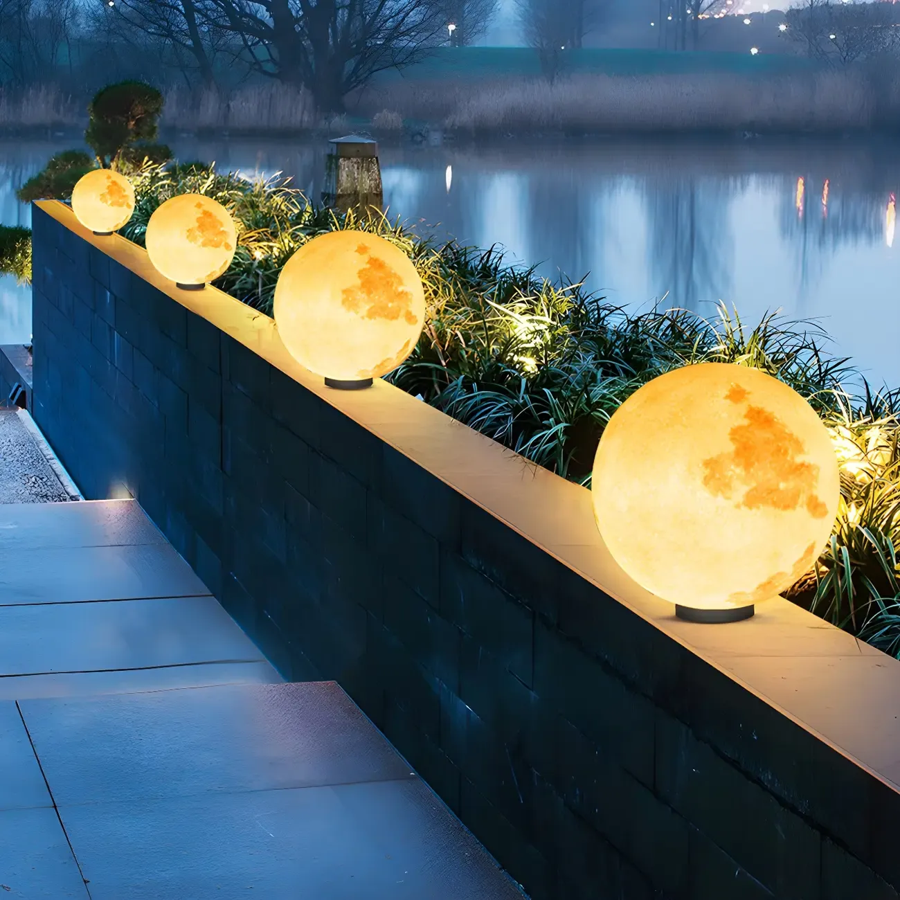 Yellow Moon-Theme Globe Resin Post Cap Light Image - 14