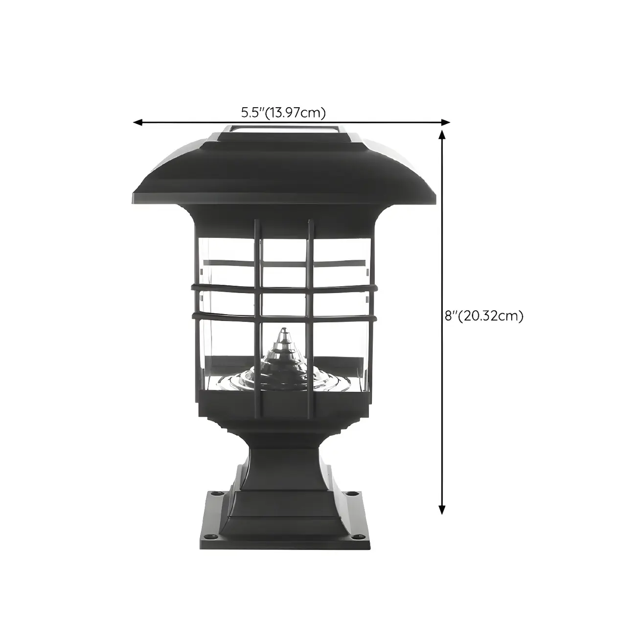 Black Solar Plastic Rectangle Shape Post Cap Light #size