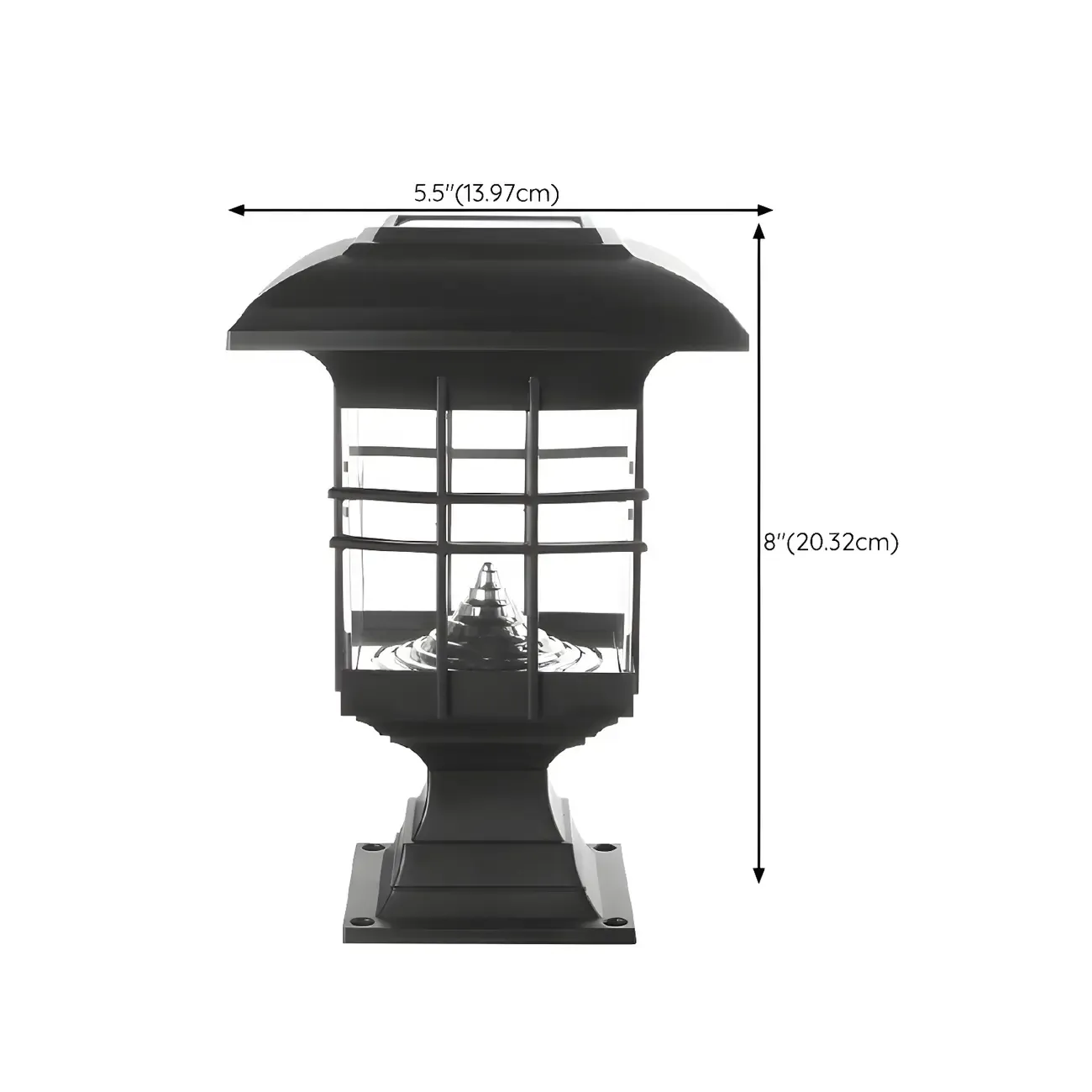Black Solar Plastic Rectangle Shape Post Cap Light #size