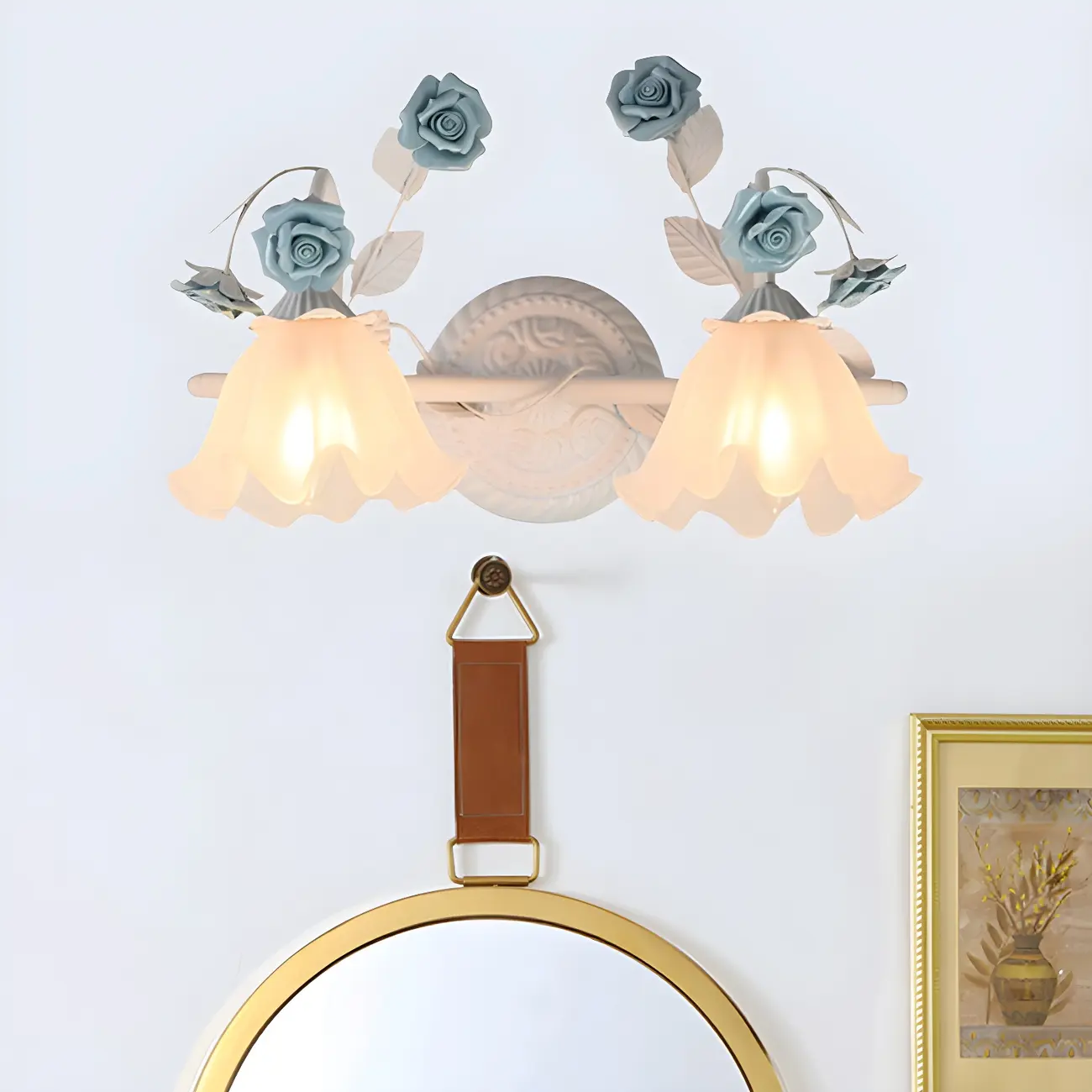 Vintage Glass Floral Frosted Vanity Wall Light for Bathroom Image - 4 | homeyfad