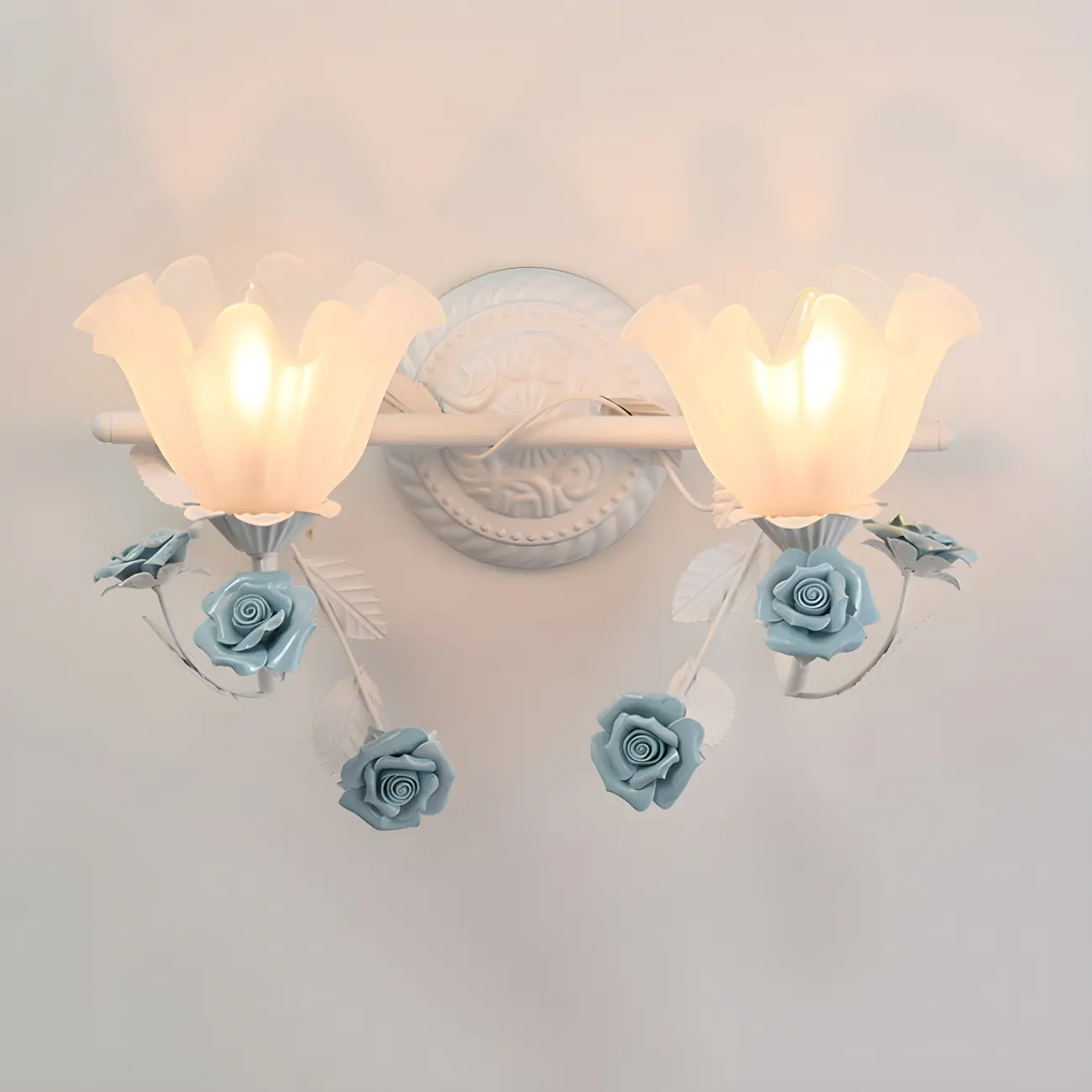 Vintage Glass Floral Frosted Vanity Wall Light for Bathroom Image - 6 | homeyfad
