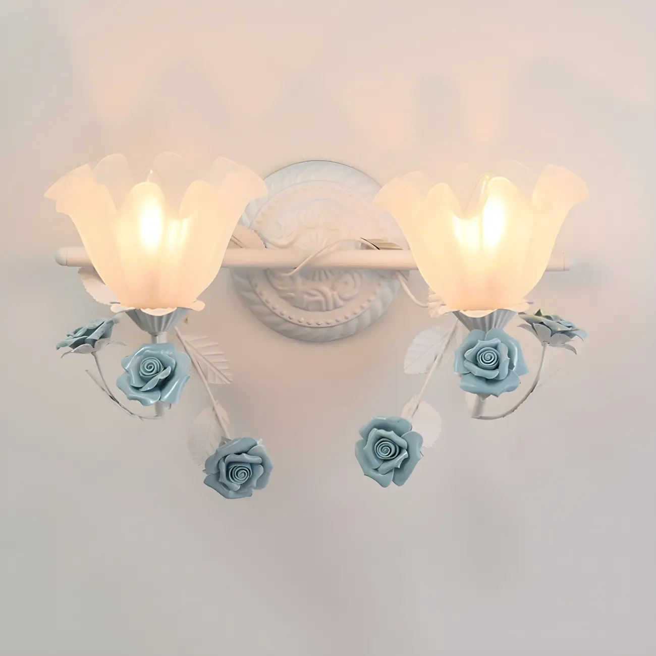 Vintage Glass Floral Frosted Vanity Wall Light for Bathroom Image - 6