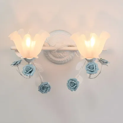 Vintage Glass Floral Frosted Vanity Wall Light for Bathroom Image - 6