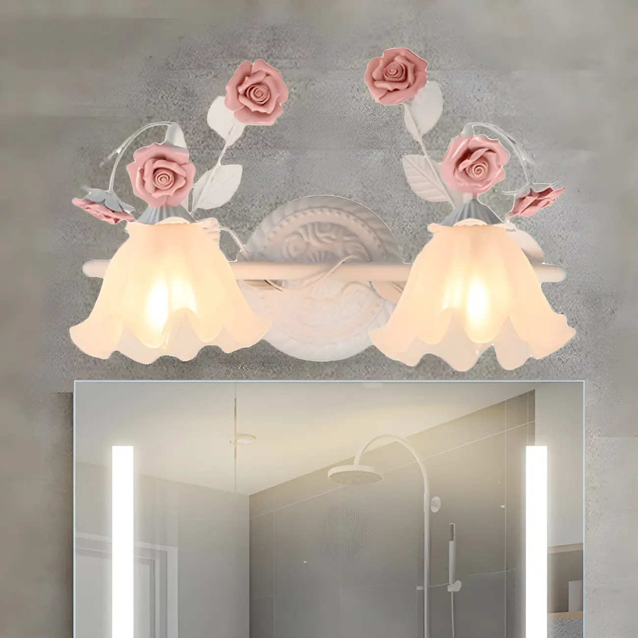 Vintage Glass Floral Frosted Vanity Wall Light for Bathroom Image - 8 | homeyfad