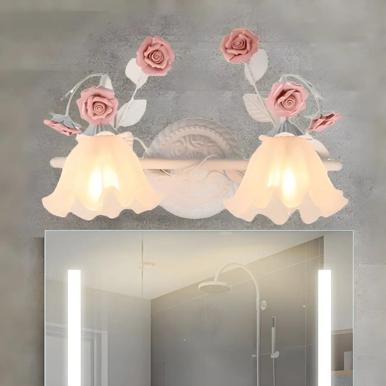 Vintage Glass Floral Frosted Vanity Wall Light for Bathroom - HomeyFad