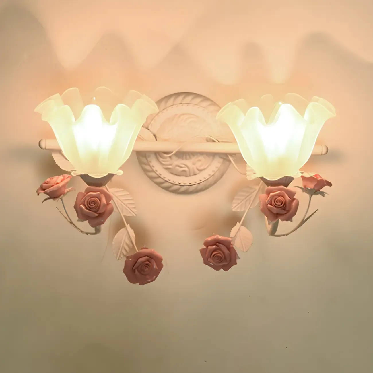 Vintage Glass Floral Frosted Vanity Wall Light for Bathroom Image - 3