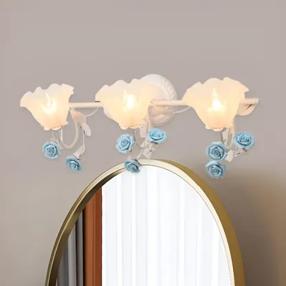 Vintage Glass Floral Frosted Vanity Wall Light for Bathroom Image - 11