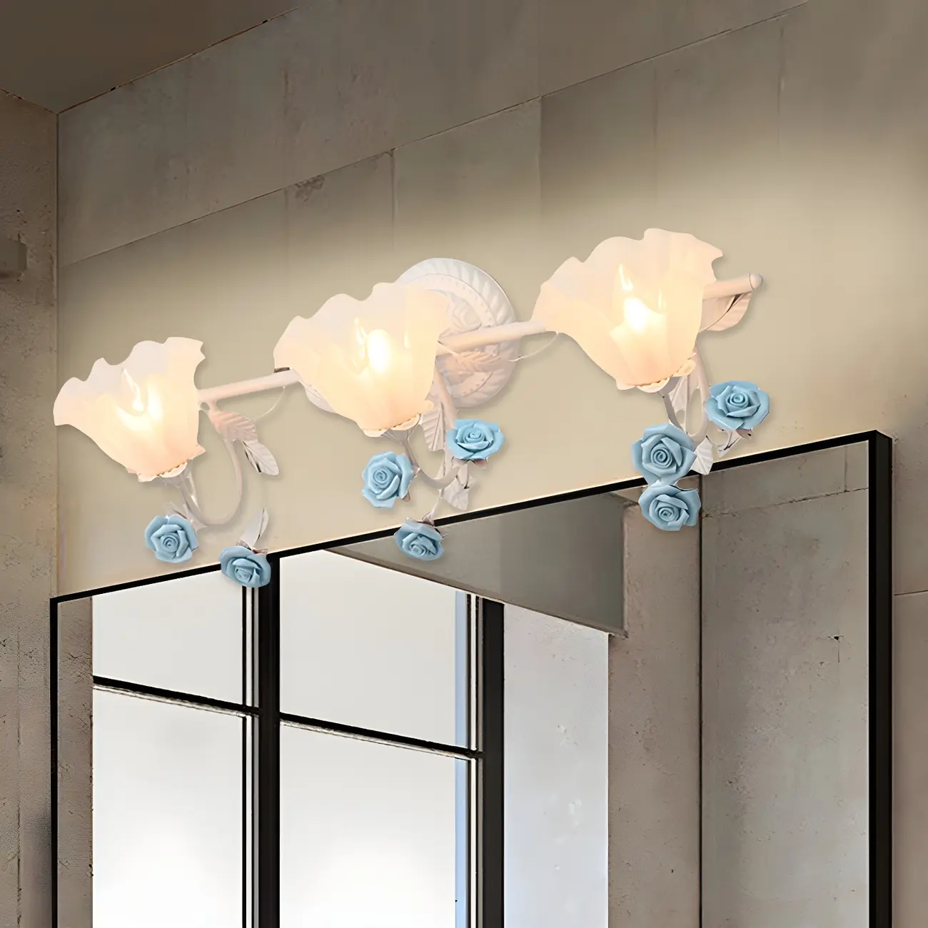 Vintage Glass Floral Frosted Vanity Wall Light for Bathroom Image - 1 | homeyfad