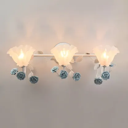 Vintage Glass Floral Frosted Vanity Wall Light for Bathroom Image - 13