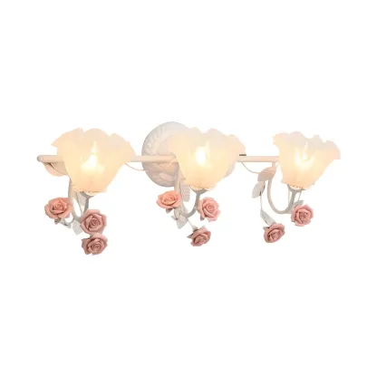 Vintage Glass Floral Frosted Vanity Wall Light for Bathroom Image - 16