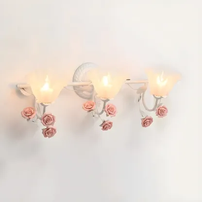 Vintage Glass Floral Frosted Vanity Wall Light for Bathroom Image - 17