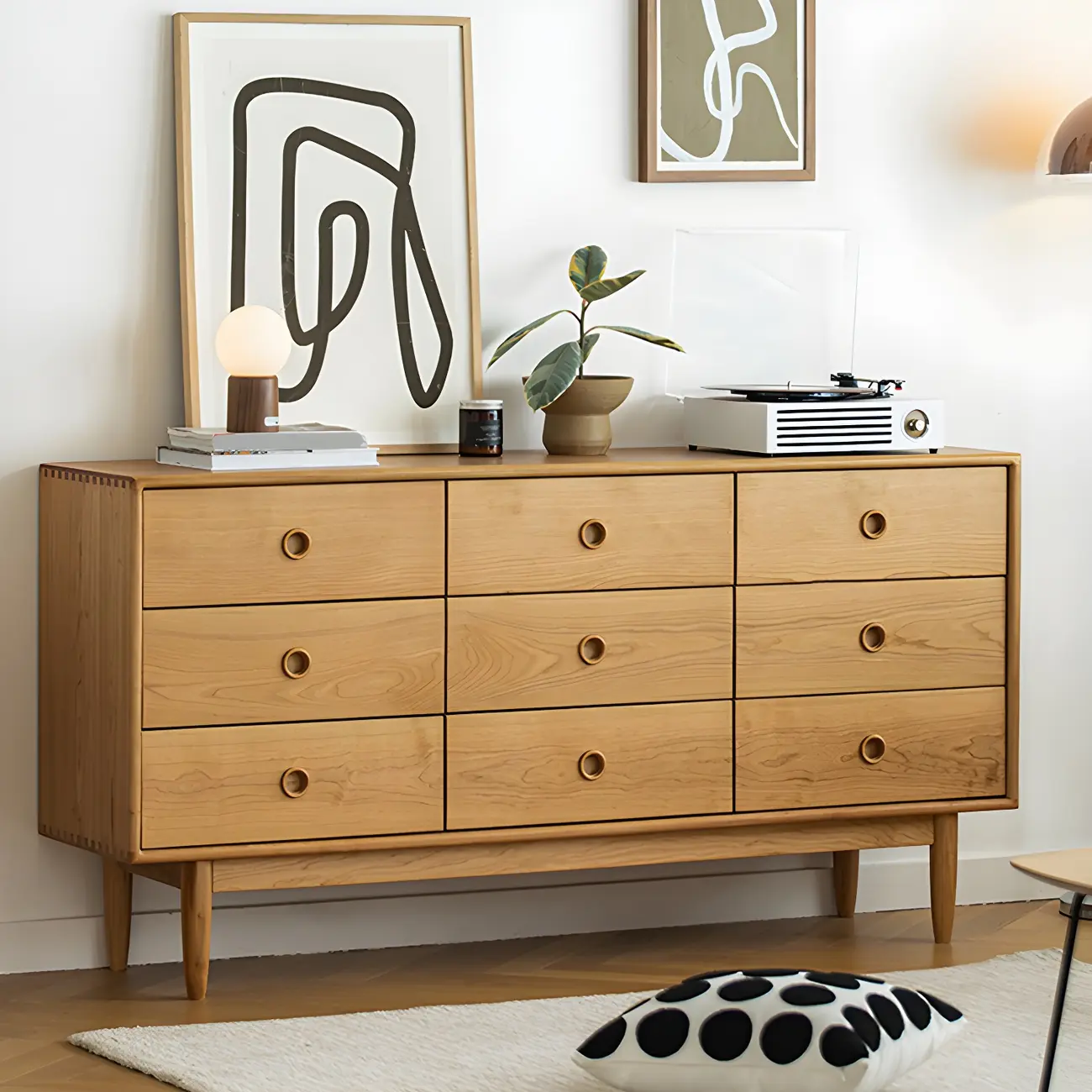 Nordic Natural Cherry Wooden Double Dresser with Drawers Image - 1 | homeyfad