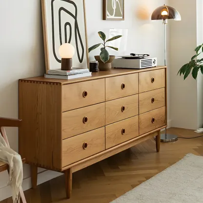 Nordic Natural Cherry Wooden Double Dresser with Drawers Image - 5