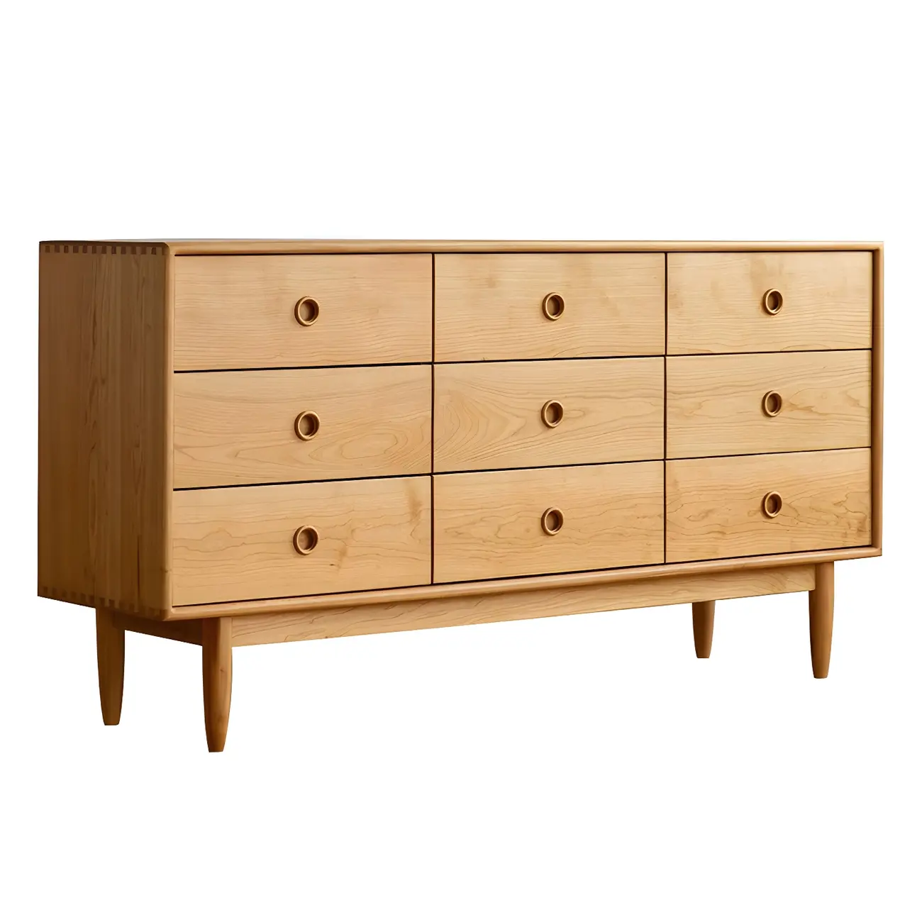 Nordic Natural Cherry Wooden Double Dresser with Drawers Image - 6 | homeyfad