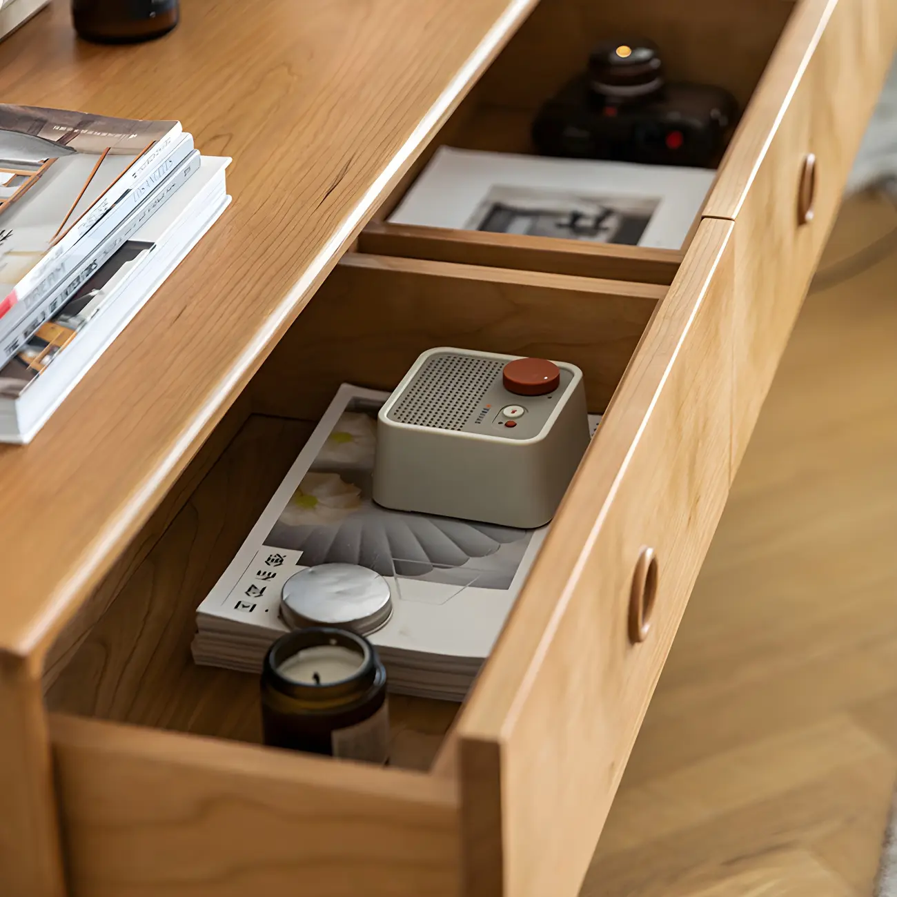 Nordic Natural Cherry Wooden Double Dresser with Drawers Image - 8 | homeyfad