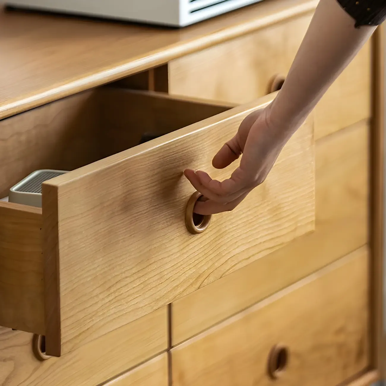 Nordic Natural Cherry Wooden Double Dresser with Drawers Image - 11