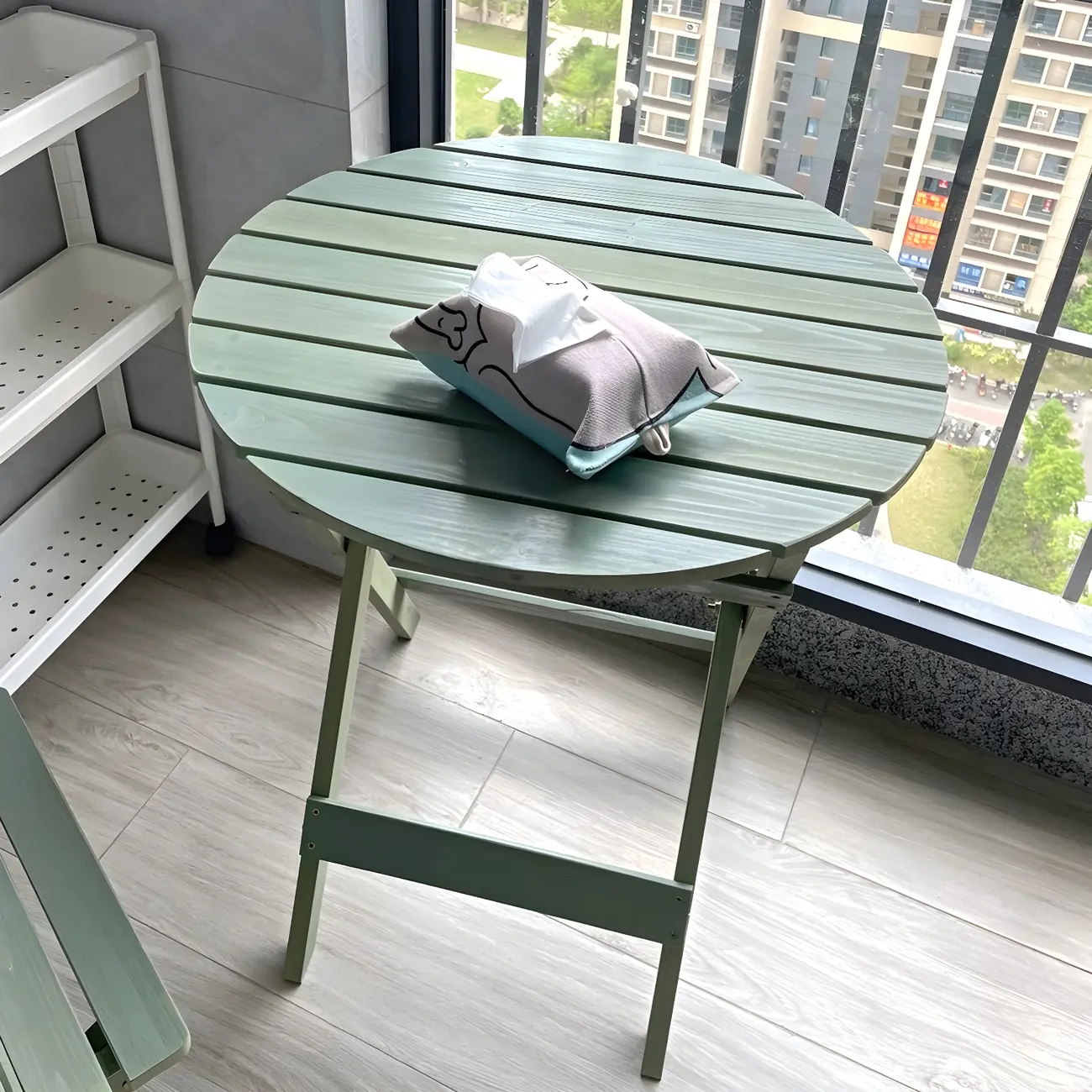 Simple Green Foldable Wood Outdoor Dining Table Image - 2 | homeyfad