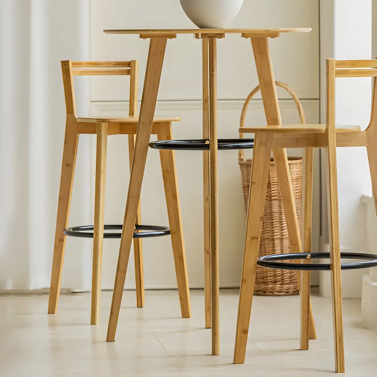 Counter Height Modern Bamboo Wood Round Bar Table Image - 1