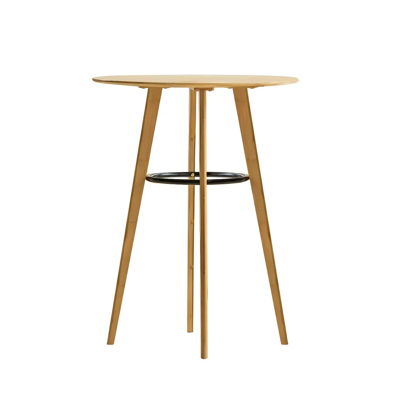 Counter Height Modern Bamboo Wood Round Bar Table Image - 3