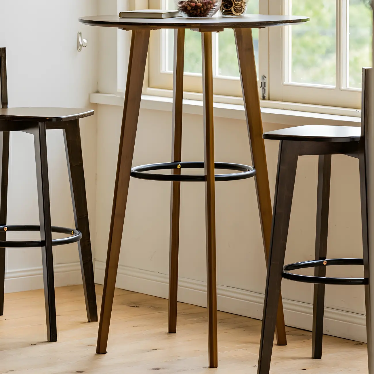 Counter Height Modern Bamboo Wood Round Bar Table Image - 2 | homeyfad