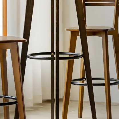 Counter Height Modern Bamboo Wood Round Bar Table Image - 12