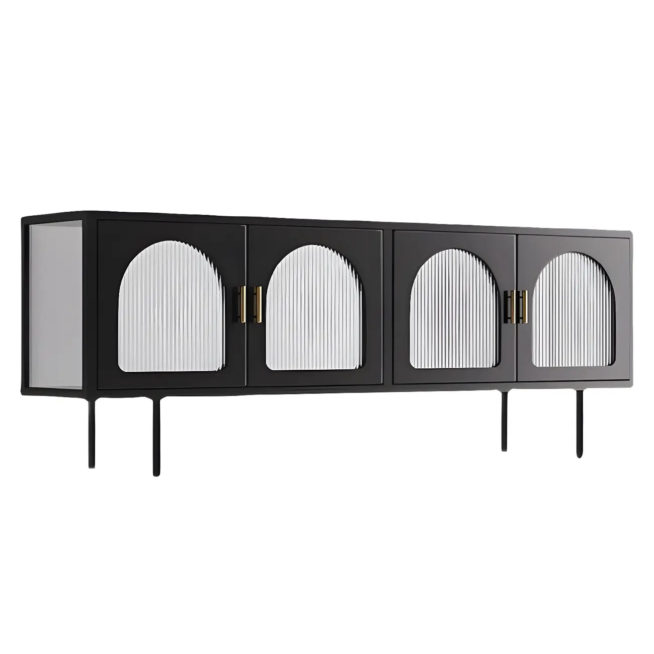 Durable Metal Juliet Arc TV Stand with Cabinet for Living Room Image - 5 | homeyfad