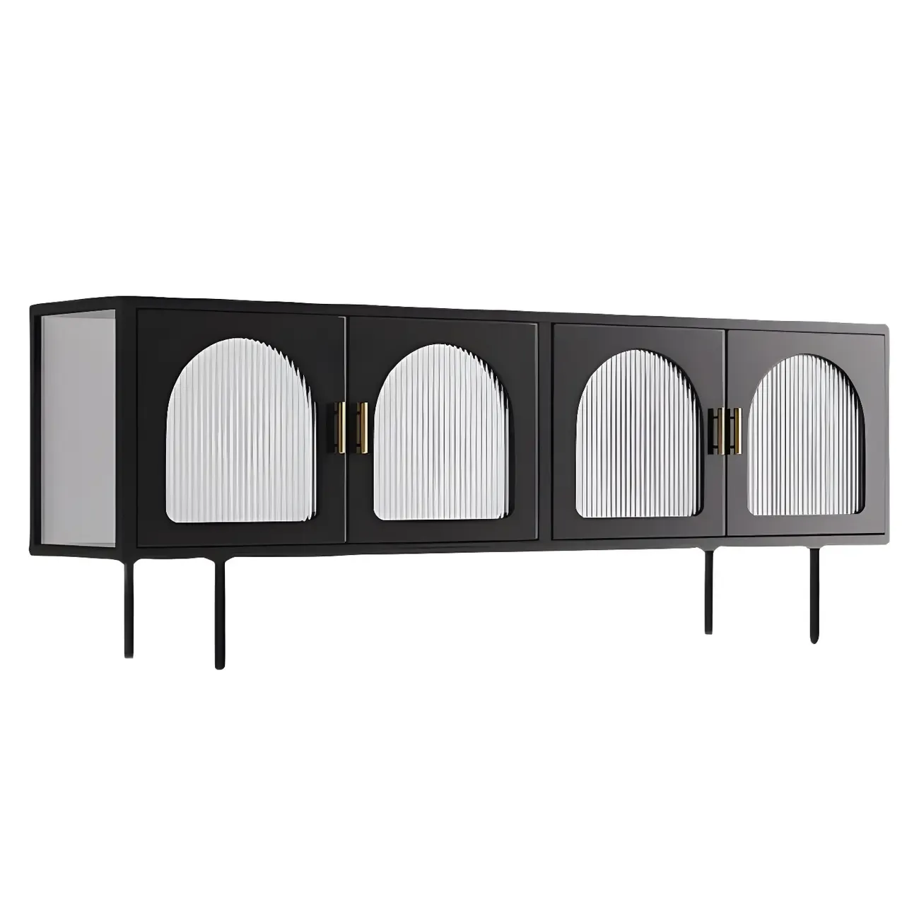 Durable Metal Juliet Arc TV Stand with Cabinet for Living Room Image - 5