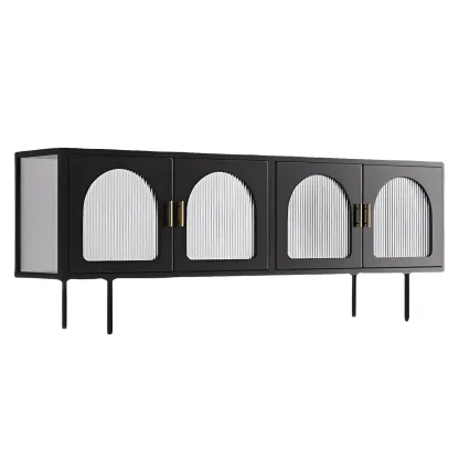Durable Metal Juliet Arc TV Stand with Cabinet for Living Room Image - 5