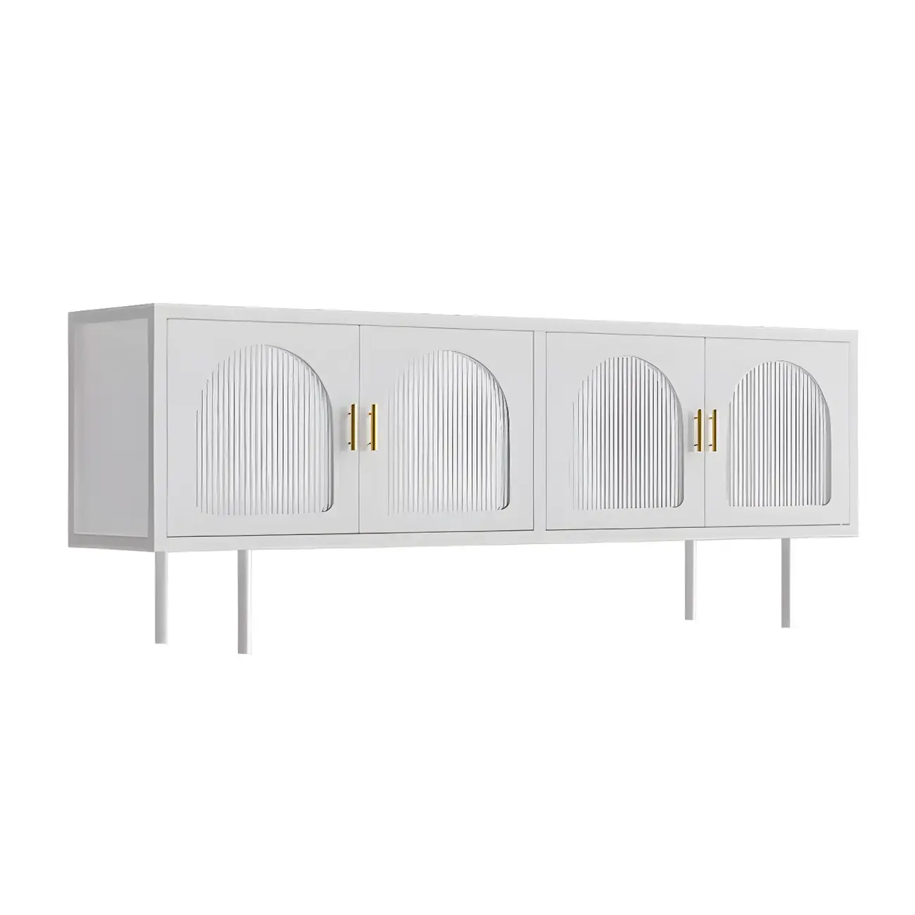 Durable Metal Juliet Arc TV Stand with Cabinet for Living Room Image - 6 | homeyfad