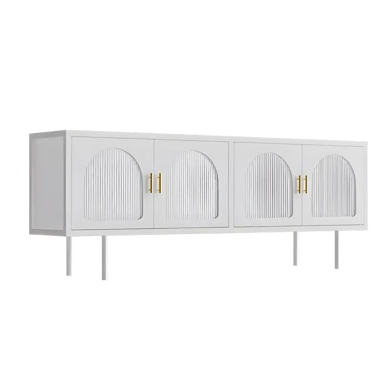 Durable Metal Juliet Arc TV Stand with Cabinet for Living Room Image - 6