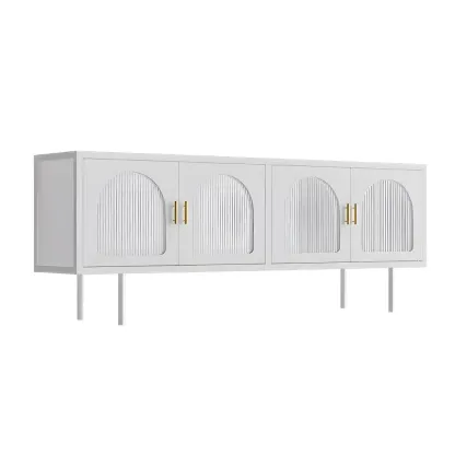 Durable Metal Juliet Arc TV Stand with Cabinet for Living Room Image - 6