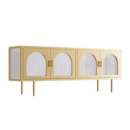 Durable Metal Juliet Arc TV Stand with Cabinet for Living Room Image - 7