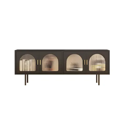 Durable Metal Juliet Arc TV Stand with Cabinet for Living Room Image - 9