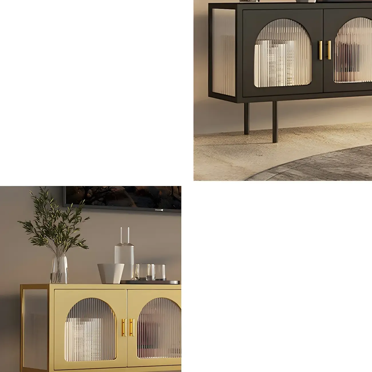 Durable Metal Juliet Arc TV Stand with Cabinet for Living Room Image - 10