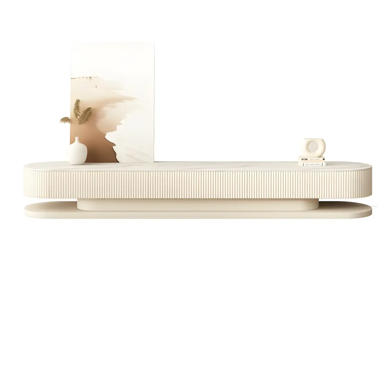 Modern White Wooden TV Stand with Curved Design Image - 3