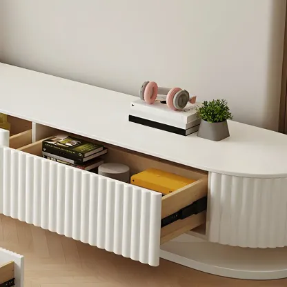 Modern White Wooden TV Stand with Curved Design Image - 4