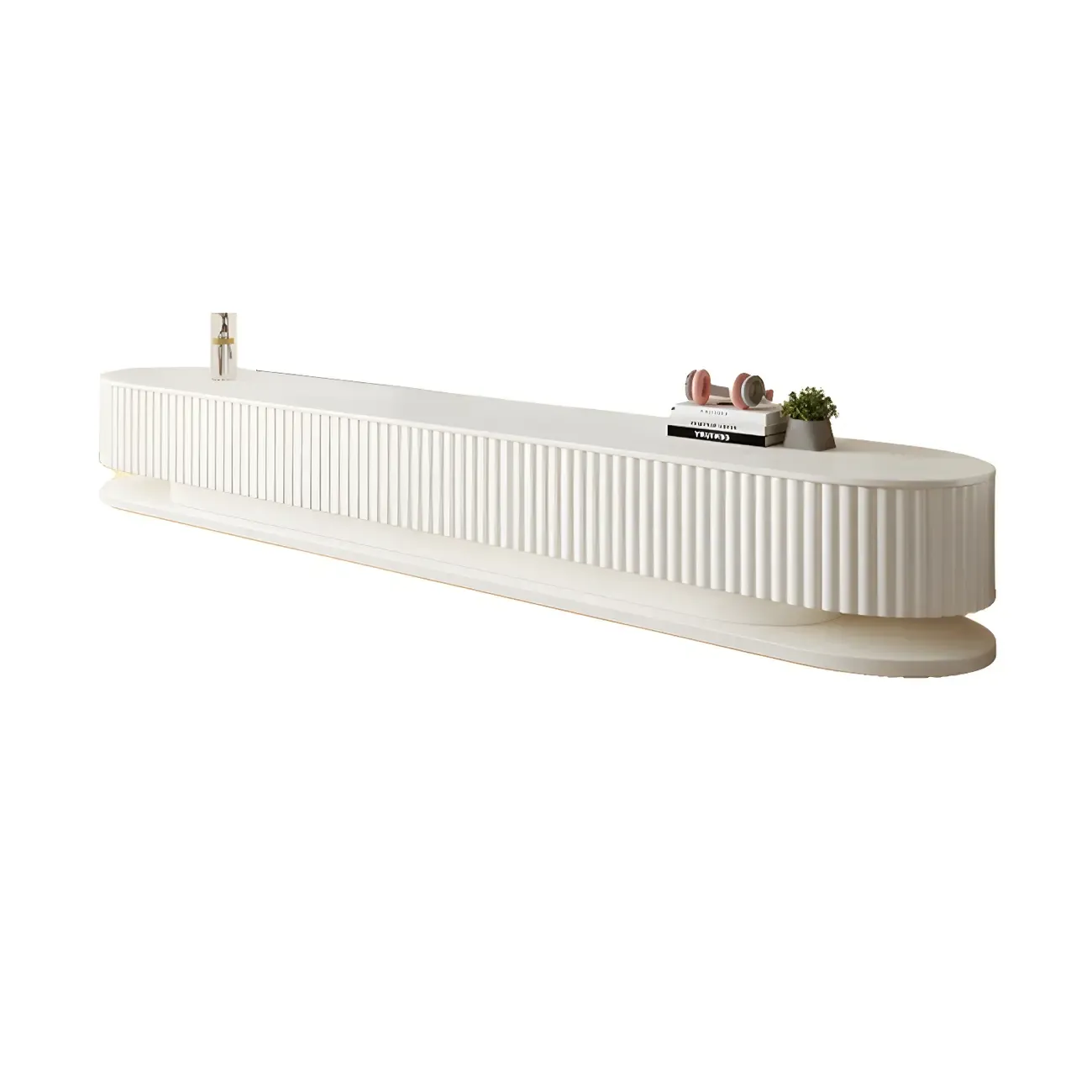 Modern White Wooden TV Stand with Curved Design Image - 6
