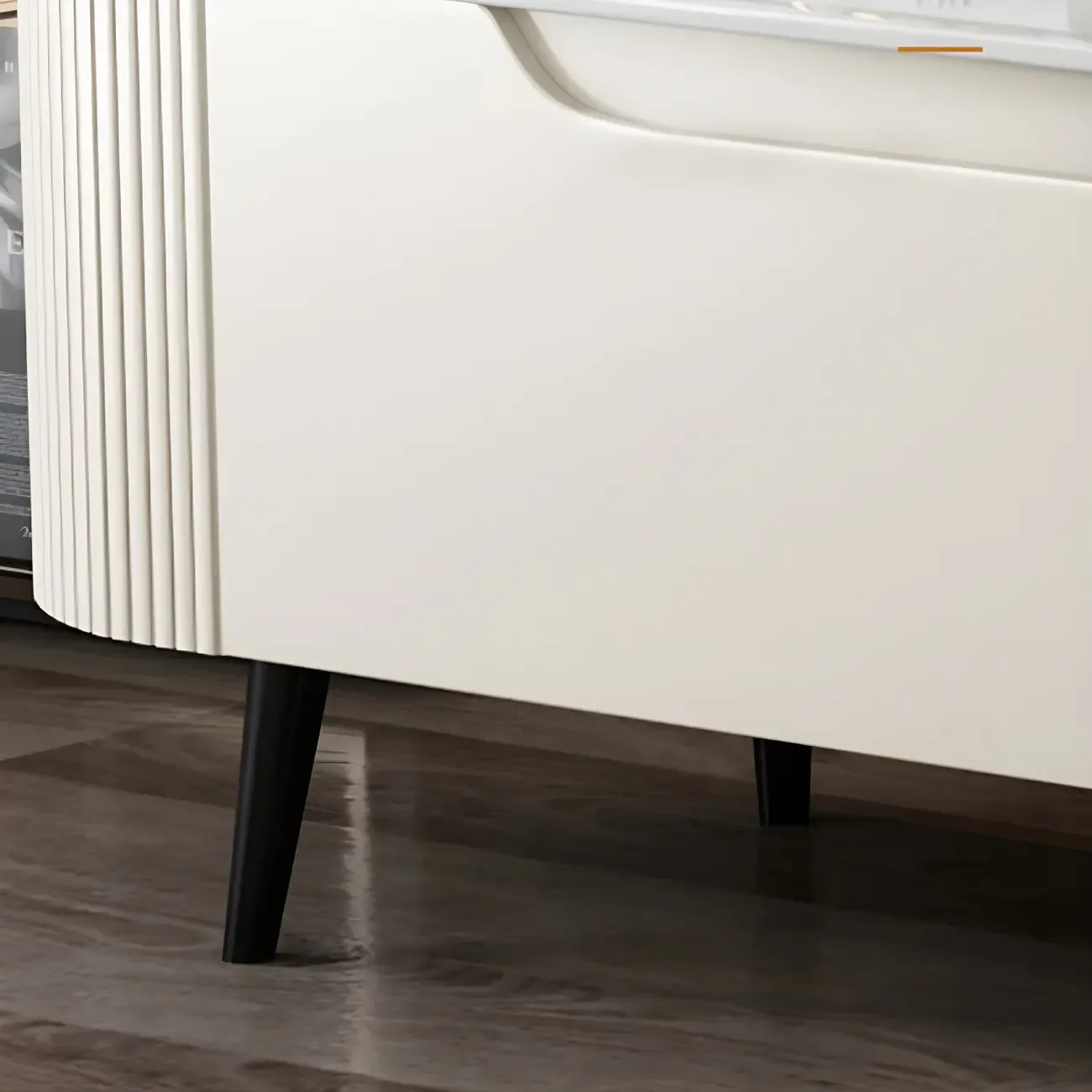 Durable Beige Wooden TV Stand with Open Storage & Drawers Image - 8